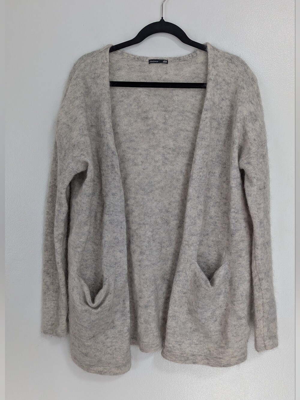 H&M Light Grey Heathered Mohair Wool Blend Open Front Cardigan Fits M/L